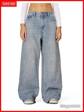 Aelfric Eden Rhinestone Wide Leg High Waist Baggy Jeans Oversized